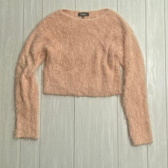 lulus Sweaters - Lulus Women's Dream State Pink Eyelash Knit Cropped Sweater Size Large